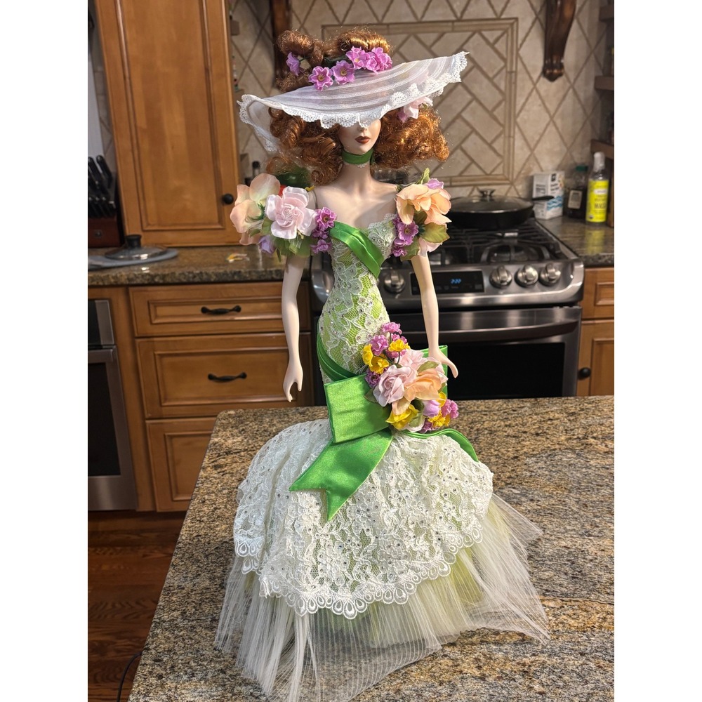 1995 Bob Mackie Legendary Beauties Spring Porcelain Doll 22 Inch Green Lace Gown